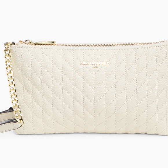 Karl Lagerfeld Ivory Quilted Clutch w/Gold Chain. Perfect Condition.